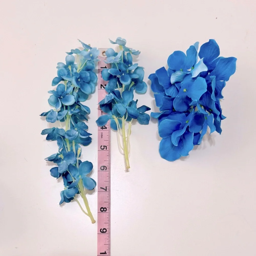 SHABBY CHIC 3 Blue Hydrangea Flowers Floral Arrangement Faux Flower Lifelike